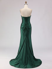 Light Blue Satin Strapless Corset Prom Dress with Slit