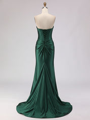 Light Blue Satin Strapless Corset Prom Dress with Slit