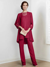 Chiffon Long Sleeves Mother Of The Bride Pantsuits With Jacket