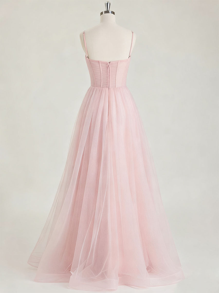 Light Pink Sweetheart Glitter Tulle Corset Prom Dress