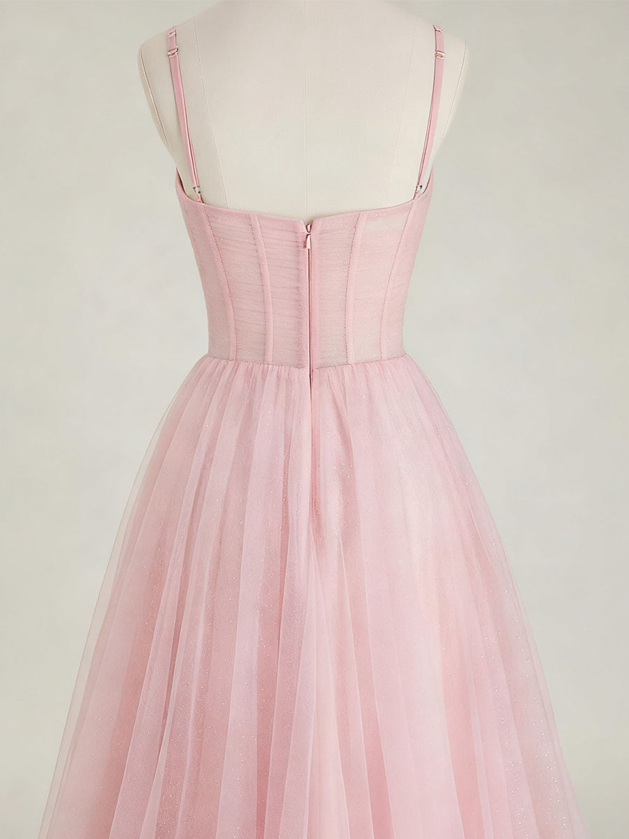 Light Pink Sweetheart Glitter Tulle Corset Prom Dress