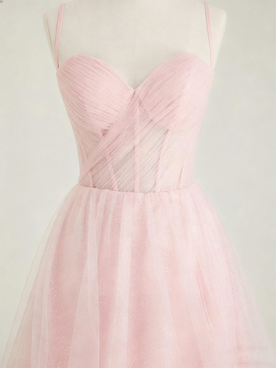 Light Pink Sweetheart Glitter Tulle Corset Prom Dress