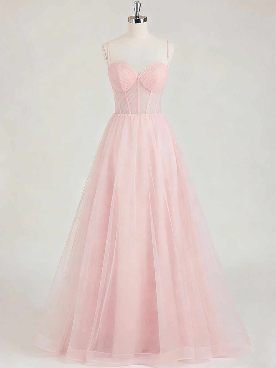 Light Pink Sweetheart Glitter Tulle Corset Prom Dress