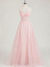 Light Pink Sweetheart Glitter Tulle Corset Prom Dress