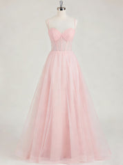 Light Pink Sweetheart Glitter Tulle Corset Prom Dress