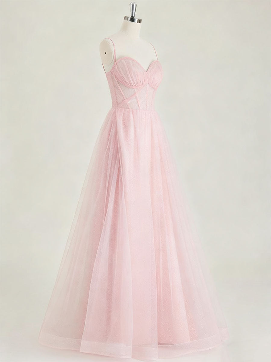 Light Pink Sweetheart Glitter Tulle Corset Prom Dress