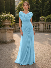 Cowl Neck Mermaid Evening Dresses with Flowing Floor-Length Skirt