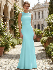 Pure White Sequin Neckline Sleeveless Mermaid Maxi Dress Gown