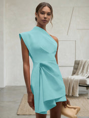 Purplish blue Ruched One Shoulder Sleeveless A-line Mini Homecoming Dress