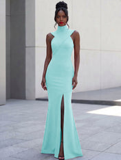 High-Neck Cross-Bodice Sleeveless Maxi Dress
