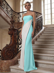 Black White Sheath Strapless Elegant Maxi Formal Dress