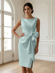 White 3D Bow Sleeveless Sheath Midi Dress Evening Gown