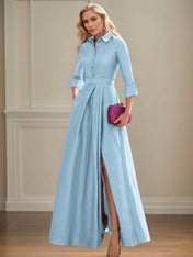 A Line High Neck 3/4 Sleeves Floor Length Mother of the Bride Dresses