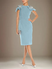 Sheath/Column Stretch Crepe Scoop Short Sleeves Knee Length Dress