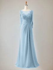 Trumpet/Mermaid Scoop Neck 1/2 Sleeve Chiffon Mother of the Bride Dress With Beadings