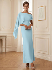 Elegant Mint Green One-Shoulder Chiffon Mermaid Formal Evening Dress with Cape and Ruffles