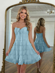 Chiffon A Line Tiered Short Homecoming Dress with Ruffles