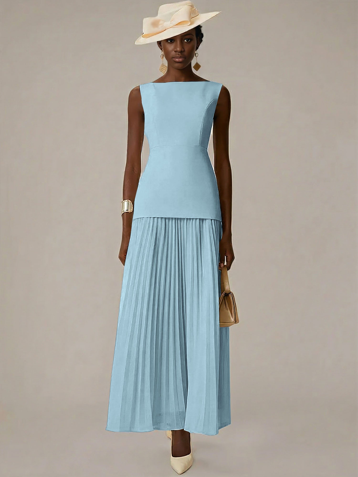 White A Line Chiffon Round Neck Sleeveless Floor Length Dresses