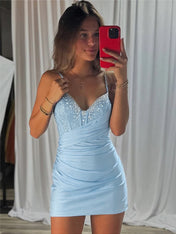 Beaded V Neck Corset Bodice Homecoming Dress