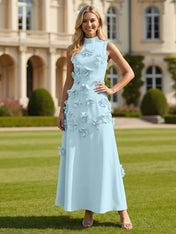 3D Floral High Neck Sleeveless Maxi Dress