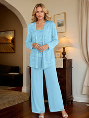 Chiffon Mother of the Bride Pantsuits with Jacket & Sequins