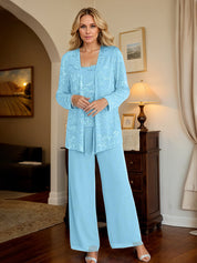 Chiffon Mother of the Bride Pantsuits with Jacket & Sequins