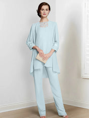 Chiffon Long Sleeves Mother Of The Bride Pantsuits With Jacket