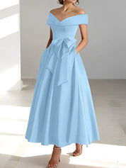 Robe de mère de la mariée coupe A-Line/Princesse, épaules dénudées, sans manches, longueur cheville, avec poches 