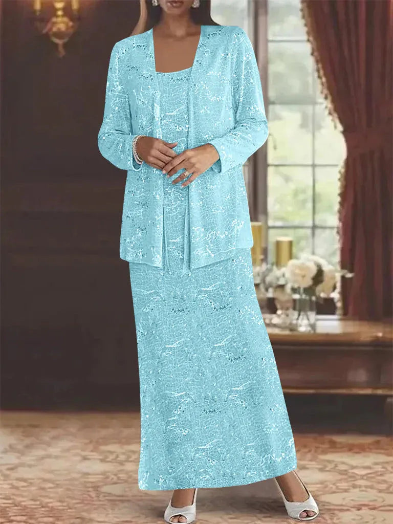 Robes de mère de la mariée en mousseline avec paillettes et veste 
