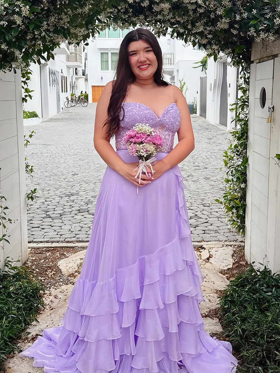 Light Blue A Line Strapless Appliques Corset Prom Dress with Ruffle Skirt