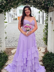 Light Blue A Line Strapless Appliques Corset Prom Dress with Ruffle Skirt