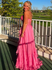 Light Blue A Line Strapless Appliques Corset Prom Dress with Ruffle Skirt