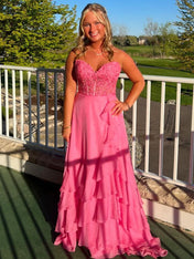 Light Blue A Line Strapless Appliques Corset Prom Dress with Ruffle Skirt