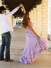 Light Blue A Line Strapless Appliques Corset Prom Dress with Ruffle Skirt