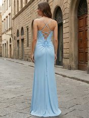 Light Blue Crystal-Trimmed Corset Prom Dress with Slit
