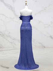 Light Blue Mermaid Off-Shoulder Ruched Long Prom Dress