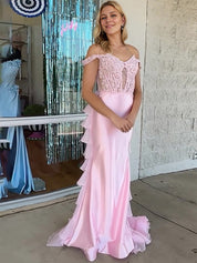 Mermaid Off the Shoulder Corset Long Prom Dress with Appliques
