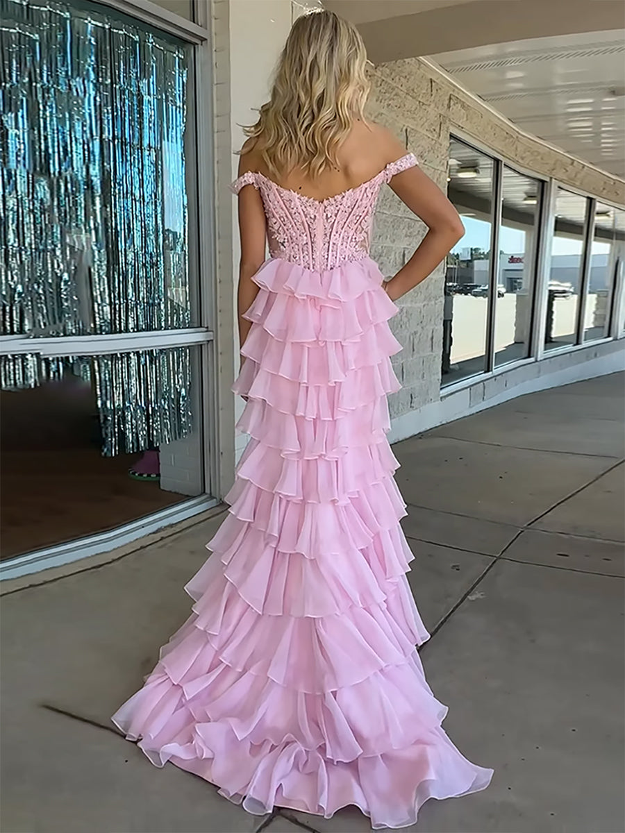 Mermaid Off the Shoulder Corset Long Prom Dress with Appliques