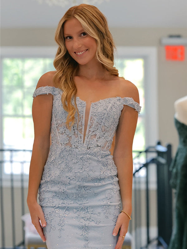 Light Blue Off the Shoulder Appliques Short Homecoming Dress