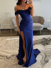 Light Blue Satin Corset Prom Dress with 3D Rosettes