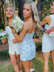 Light Blue Strapless Short Homecoming Mini Dress