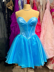 Light Blue Sweetheart Strapless Tulle A-Line Homecoming Dress