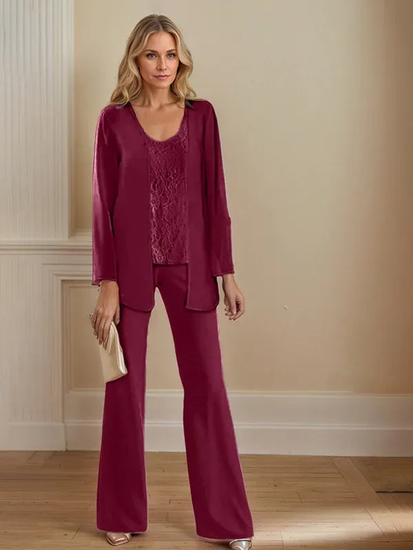 Tailleur-pantalon en mousseline avec veste pour mère de la mariée 