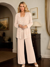 Chiffon Mother of the Bride Pantsuits with Jacket & Sequins