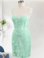 Light Green Corset Sequins Sweetheart Short Tight Homecoming Dress with Lace-up Back