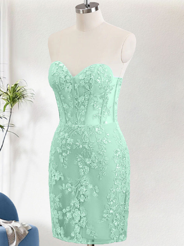 Light Green Corset Sequins Sweetheart Short Tight Homecoming Dress with Lace-up Back