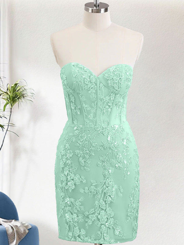 Light Green Corset Sequins Sweetheart Short Tight Homecoming Dress with Lace-up Back