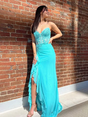 Light Green Mermaid Strapless Empire Appliques Ruffled Party Prom Dress