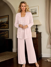Chiffon Mother of the Bride Pantsuits with Jacket & Sequins