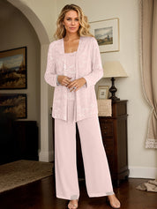 Chiffon Mother of the Bride Pantsuits with Jacket & Sequins